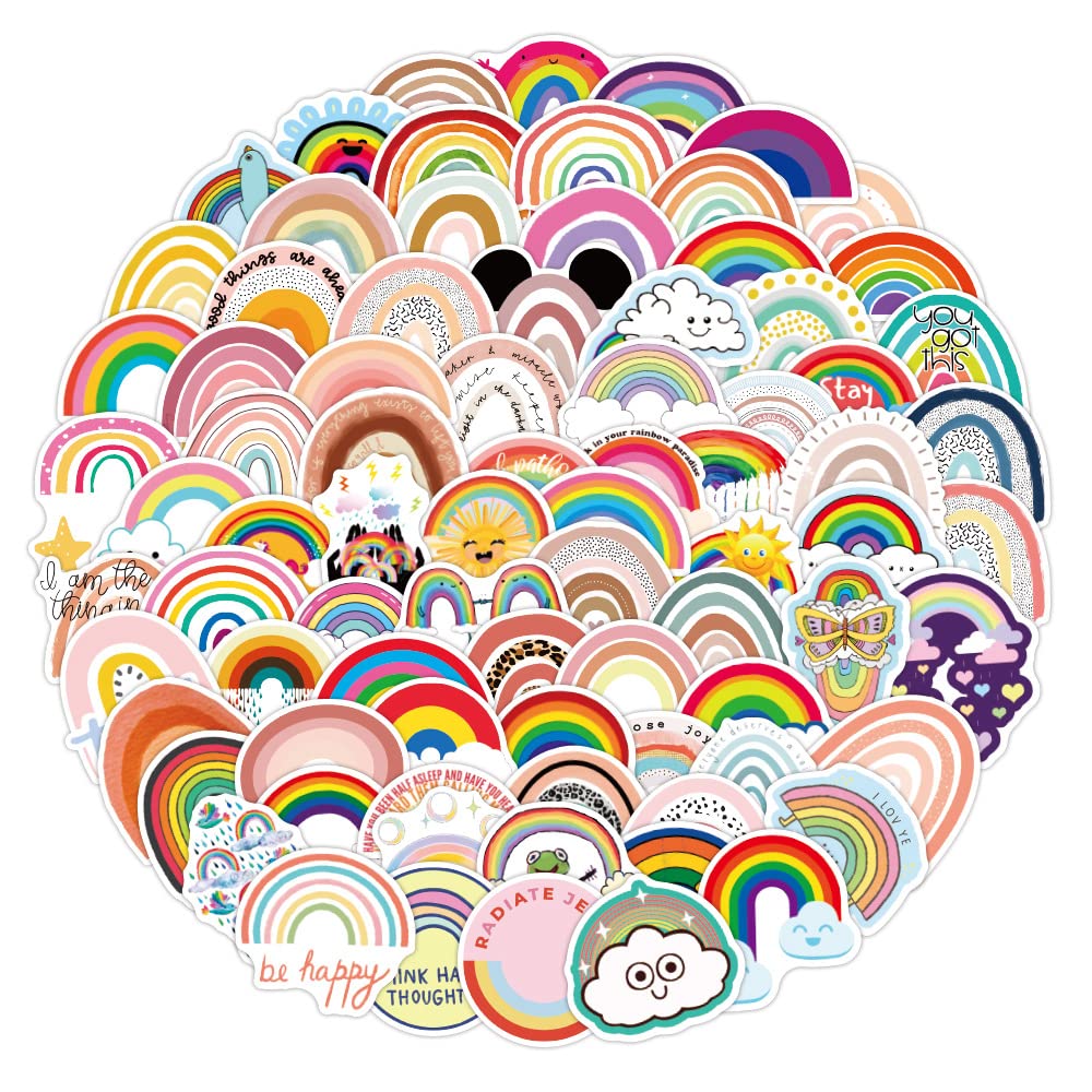 100Pcs Cute Rainbow Stickers for Water Bottles Tumbler Luggage Skateboard Bumper Scrapbook Mug, Sticker Gift for Kids Teens Adults