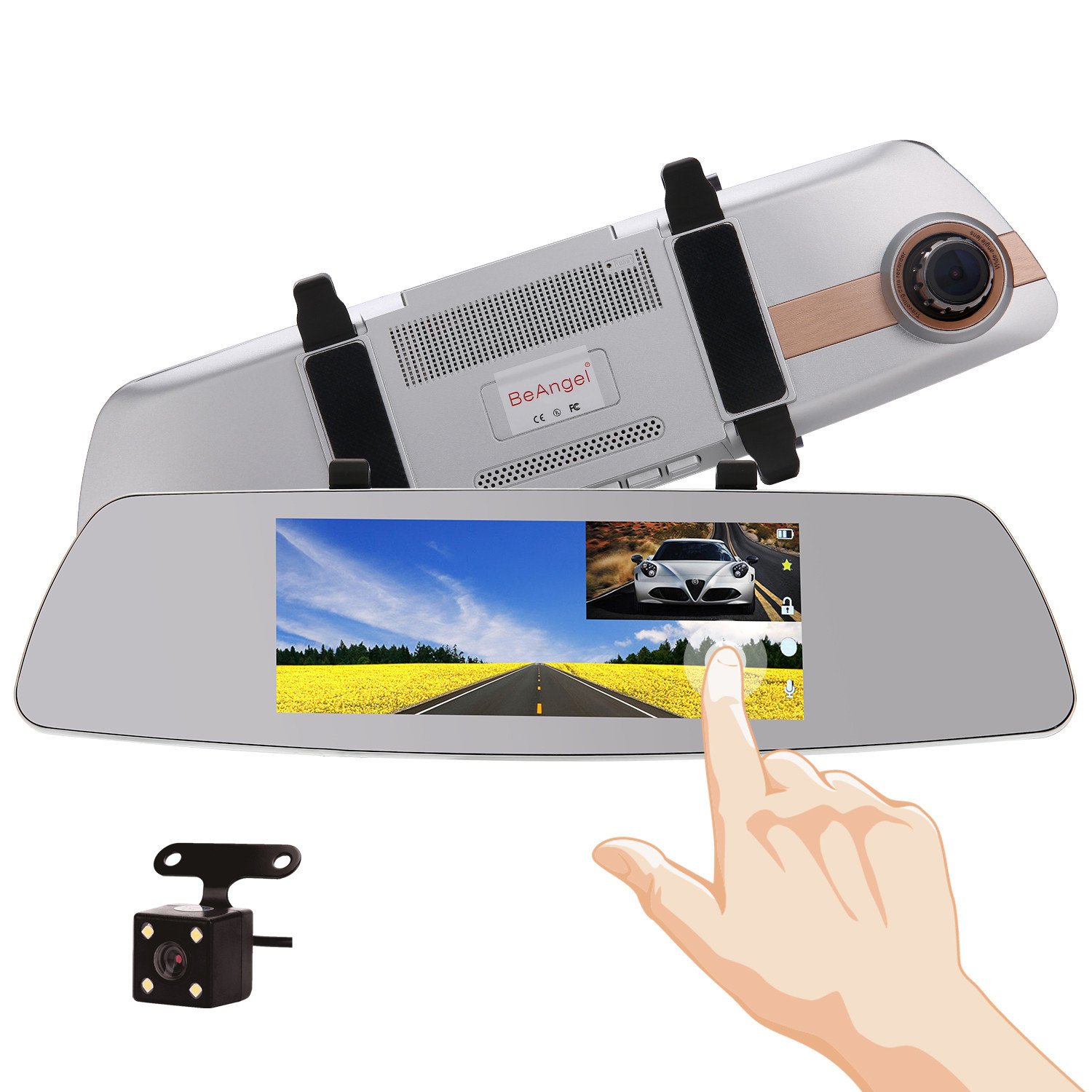 7 Inch Touch Screen Rearview Mirror Car Camera 7" Dash Car DVR Cam Front and Rear Dual Lens Night Vision Video Recorder Reversing Backup Camera