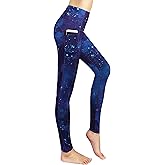 Neonysweets Womens Printed Tummy Control Yoga Workout Leggings Pocket
