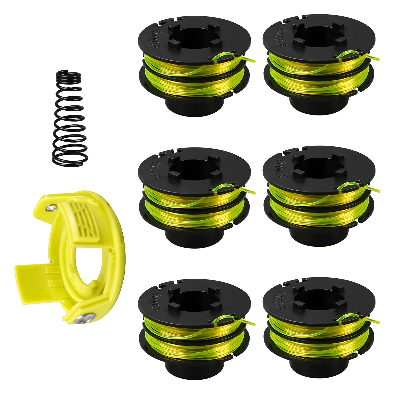 luolety Strimmer Trimmer Spool Line for Ryobi RAC118 RLT3525S, 1.2mm 8.4m Double Autofeed Strimmer Spool lines for Ryobi RLT3025F/S with Cover (6 Spool+1 Cover)