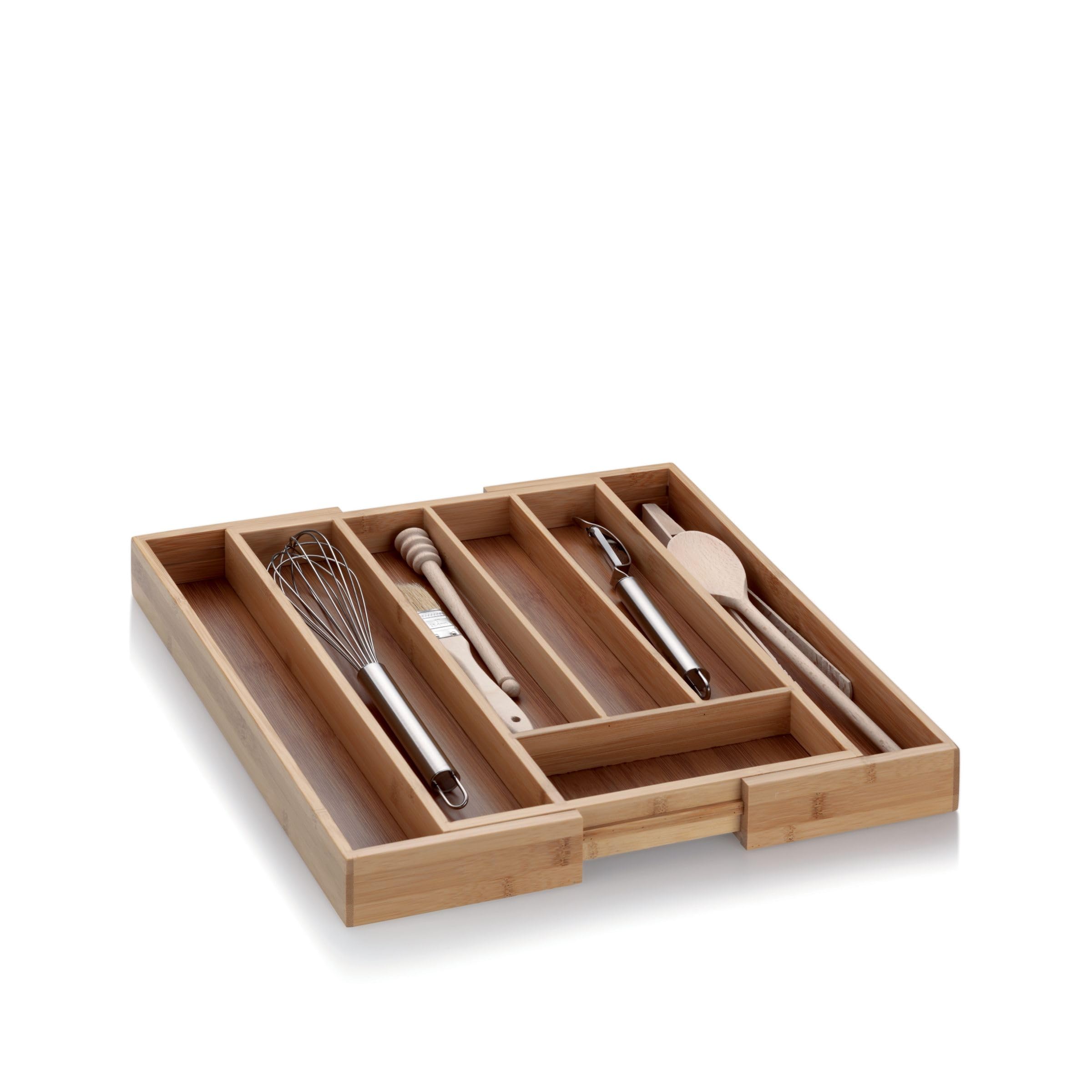 kela bamboo cutlery tray for drawers 28.5 - 39 x 34 x 5 cm, extendable, drawer insert with 5 or 7 compartments, KALMA, drawer organiser kitchen