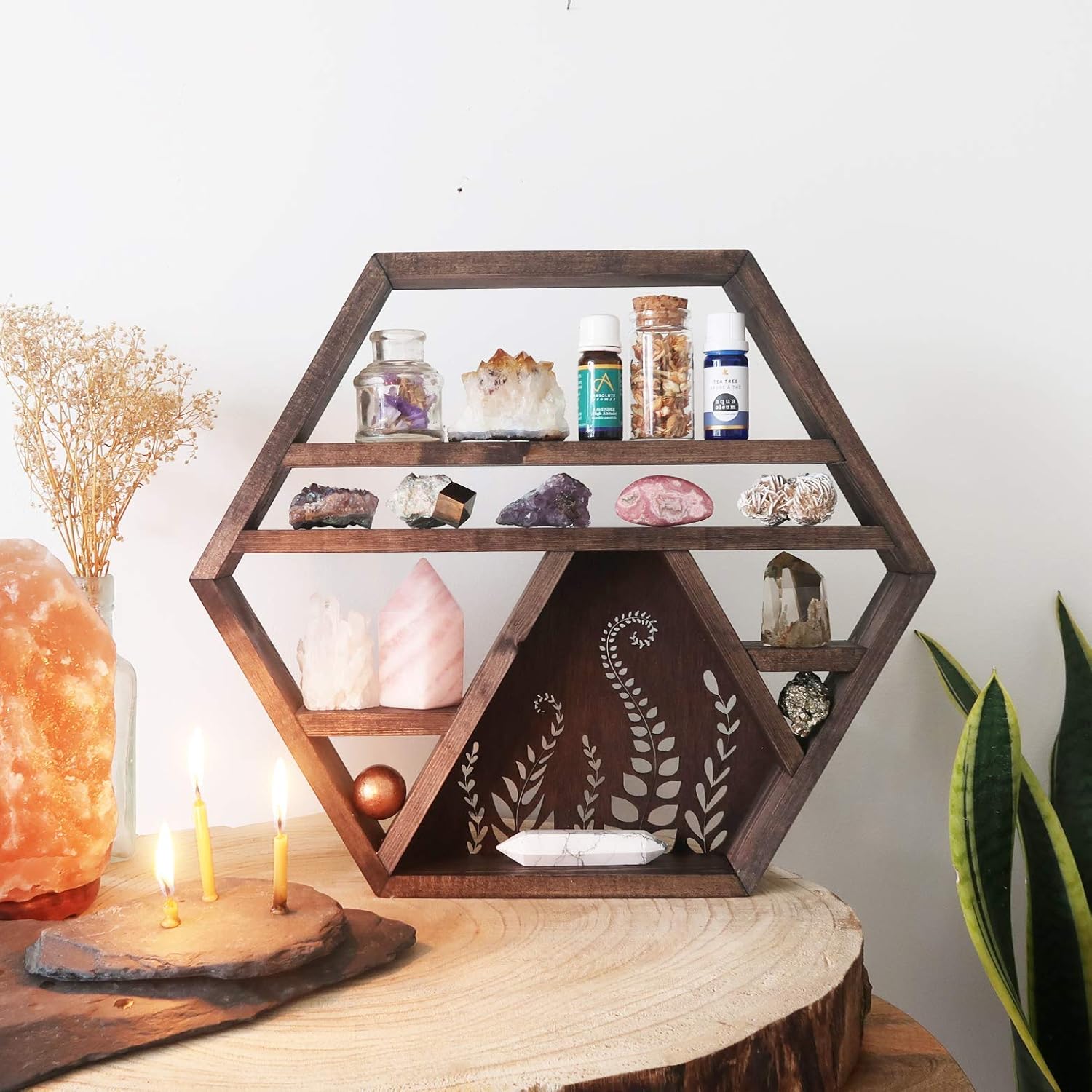 Botanical Crystal Shelf Display, Hexagon Crystal Shelves, Geometric Shelf Amazon.co.uk Handmade