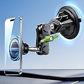 MAGIC JOHN Magnetic Car Phone Holder [Strong Suction&Strong Magnetic] 360° Adjustable Car Phone Mount for Windshield, Ultra-Durable Metal, Suction Cup Car Phone Mount for iPhone Samsung All Smartphone
