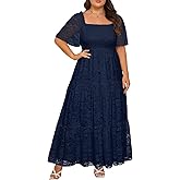 Plus Size Wedding Dress Bride Boho Lace Formal Square Neck Ruffle Sleeves Long Dresses for Curvy Women