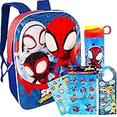 Spiderman Backpack for Boys 4-8yrs w/Padded Straps & Large Compartment - Kindergarten Backpack for Boys, Includes Spidey Water Bottle, 3D Puffy Stickers & More - Toddler Spiderman Backpack, Medium