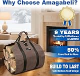 AMAGABELI Firewood Log Carrier Bag Waxed Canvas Large 99x46cm Heavy Duty Dark view 5