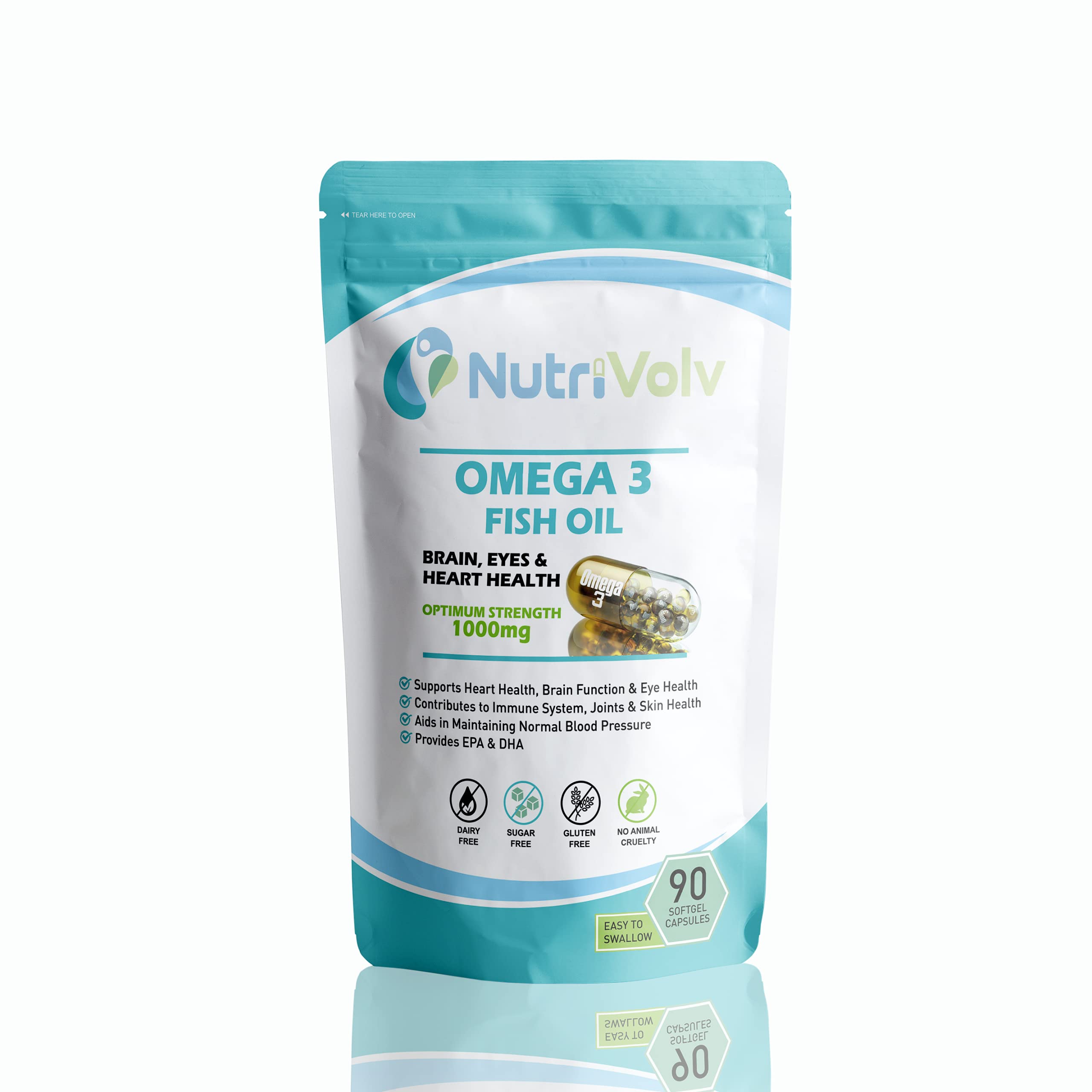 Nutrivolv Ultra Purified Omega 3 Fish Oil Capsules With Essential Fatty Acids EPA & DHA Supports Heart, Eye & Brain Health | 90 Softgel Capsules