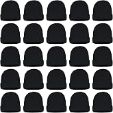 25 Pack Winter Beanie Hats, Unisex Thermal Toboggan Cold Weather Cuffed Caps Bulk Bundle