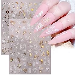 Gold Flowers Nail Art Stickers, Lace Flower Leaf
