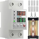 CNLONQ Adjustable Voltage Current Protector 110V/120V &amp; 220V/240V, Low Voltage Cutoff Smart Circuit Breaker AC Disconnect, 80-210V Undervoltage, 130-300V Overvoltage, 1-63A Overload Protection