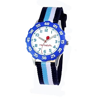 Red Balloon Kids W000347 Sporty Boy Tween Stainless Steel Blue Bezel Sport Stripped Strap Watch