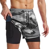 Surenow Mens 2 in 1 Running Shorts Workout Gym Athletic Shorts with Liner | Lightweight，Quick Dry，Elastic Waist，Athletic, Gym, Running Shorts for men , Workout Shorts with Zip Pockets and Towel Loop