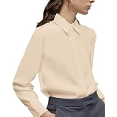 Women's Button Down Shirt Classic Long Sleeve Collared Tops Work Office Chiffon Blouse