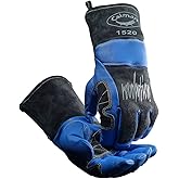 Caiman Premium Goat Grain MIG/Stick Welding Gloves, Wool Lining, Kontour Design, Kontour Thumb and Wrist, Kevlar, Blue/Black, Large (1520)