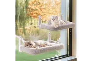 Mewoo 2PC Cat Window Perch, Cordless Window Hammock with Steel Frame and Removable Soft Cover, Embeded Cat Seat with 4 Strong Suction Cups (Grey Cushion Bed, 2 Pack)