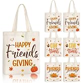 Shinylin 6 Pack Friendsgiving Gift Tote Bags with Handle Friend Party Favor | Canvas Reusable Thanksgiving Fall Goodie Treat Candy Tote Bag Turkey Pumpkin Maple Handbag for Thanksgiving Party Decor