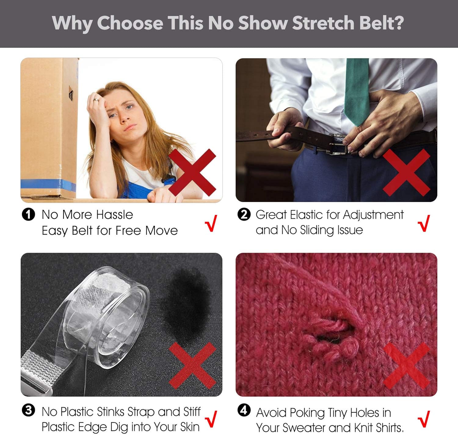 No Show Women Stretch Belt Invisible Elastic Web Strap Belt with Flat Buckle for Jeans Pants Dresses: Clothing