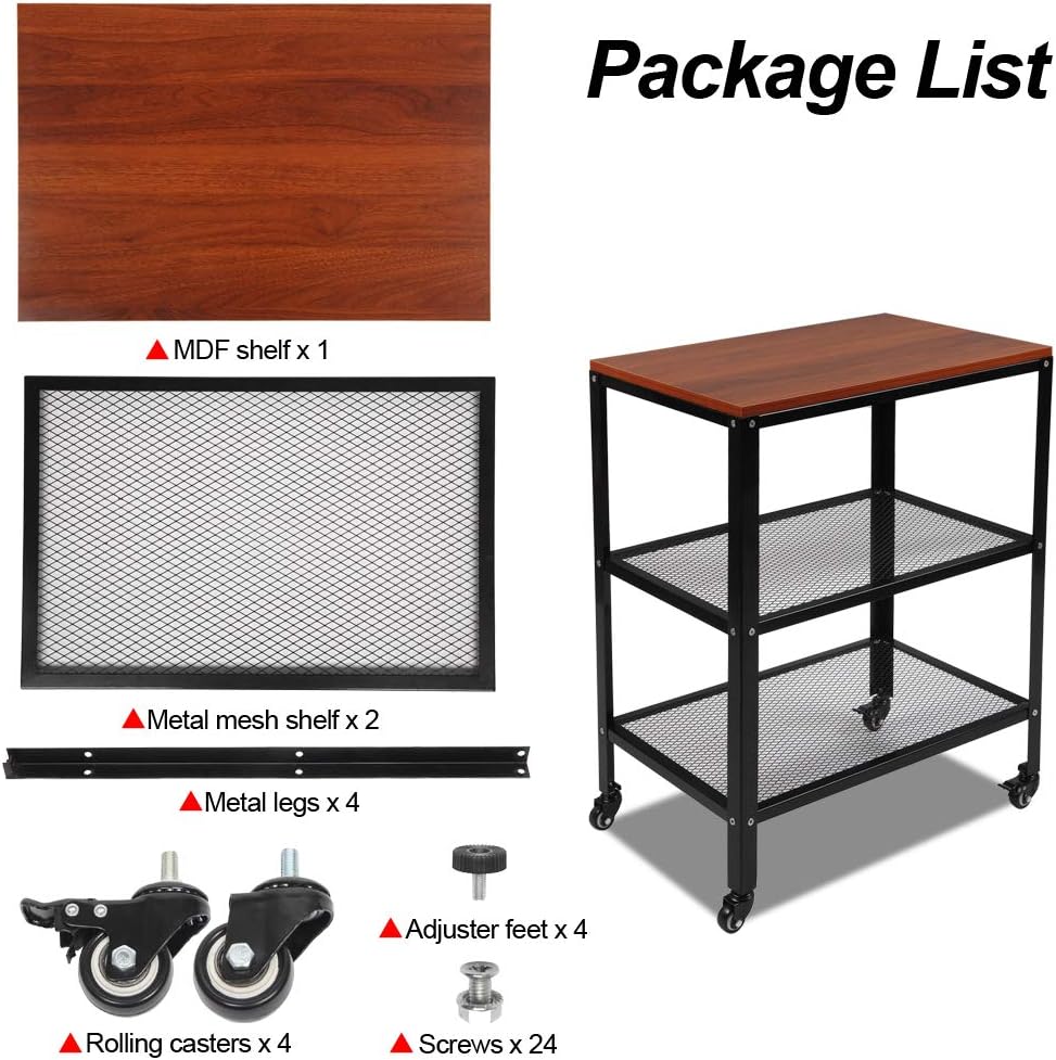 TUFFIOM 3-Tier Kitchen Microwave Cart, Rolling Kitchen Utility Cart, Standing Bakers Rack Storage Cart with Metal Frame for Living Room (Brown) - Standing Baker's Racks