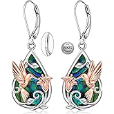 Hummingbird Earrings for Women S925 Sterling Silver Purple Hummingbird Dangle Earrings Memorial Cute Bird Flower Jewelry Mothers Day Gifts