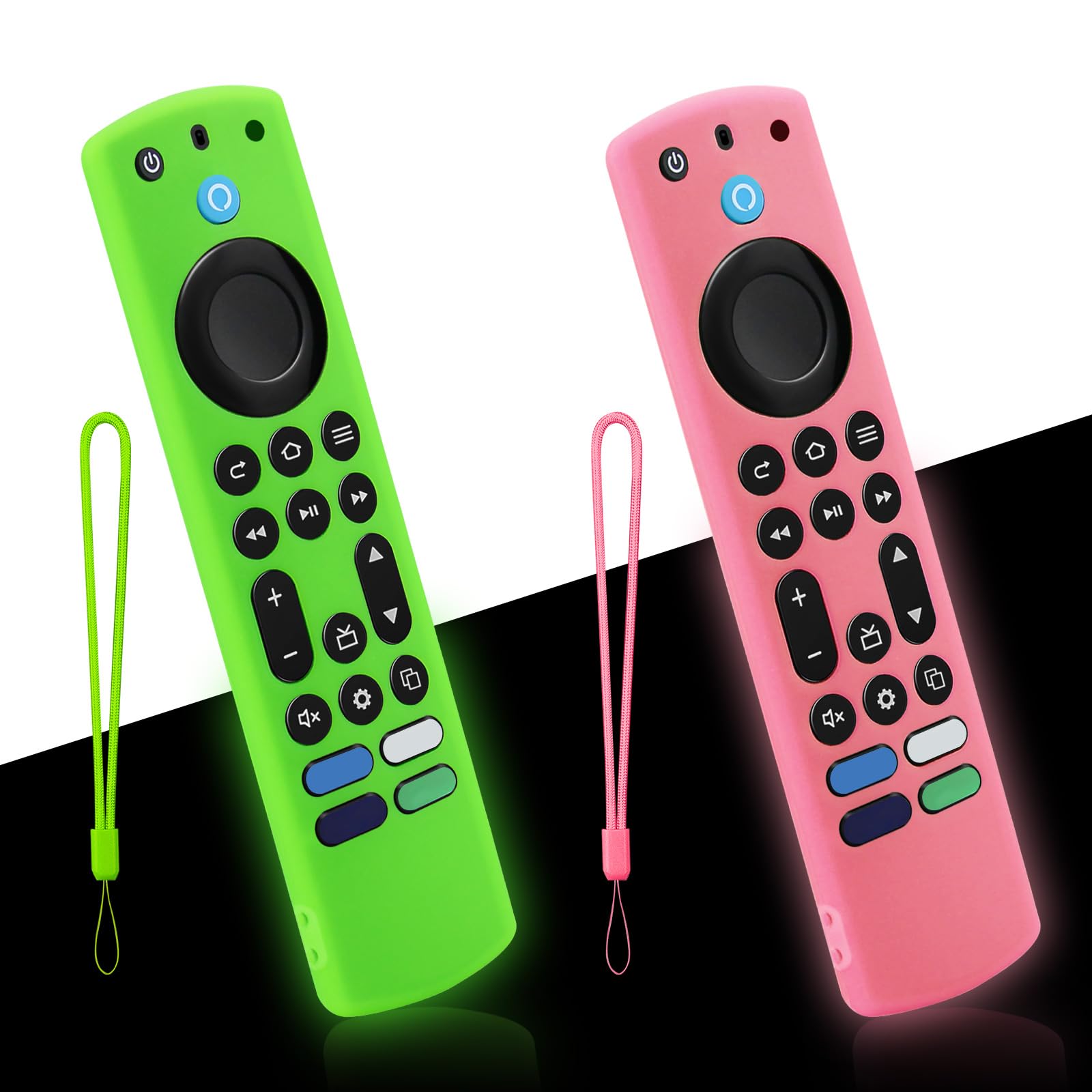Photo 1 of 2-Pack Glowing Remote Cover, Silicone Protective Case with Lanyard, Glow Green and Glow Pink, Compatible with Insignia Smart TV Remote Controller