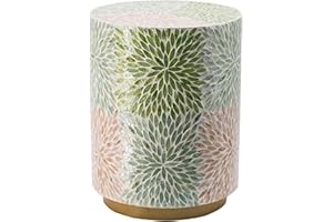 A & B HOME A&B Home Cylinder Capiz Stool - Red Green Blue Shell Inlays, 18'' Tall Seating, Home Décor Accent Side Table