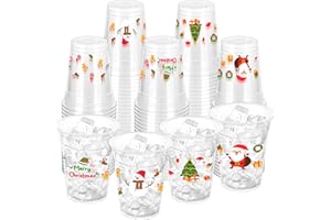 ZCPTZ 100 Pcs Christmas Party Cups, 12oz Disposable Cups Merry Christmas Disposable Clear Cups Plastic Party Cups for Party Favors Holiday Party Supplies