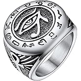 PROSTEEL Vintage Eye Of Horus Rings, Gold Plated/Black Stainless Steel Ankh Ring, Ancient Egyptians Symbol Amulet Protection Jewelry, #7-#14, Come with Box