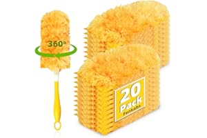 FENKABS 20 Pack 360 Dusters Refills for Swiffer Dusters, Unscented Heavy Duty Duster Kit Disposable Dusters Refills with 1 Handle for Cleaning Furniture, Blinds, Ceiling Fans