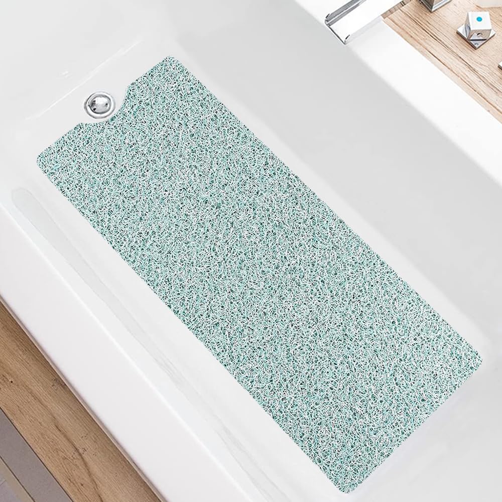 Bathtub Mat Non Slip 100x40cm, PVC Loofah Soft Safety Massage Long Non Slip Bath Tub Mat, Shower Mats for Bathtubs with Drain Holes, Quick Dry (Blue)