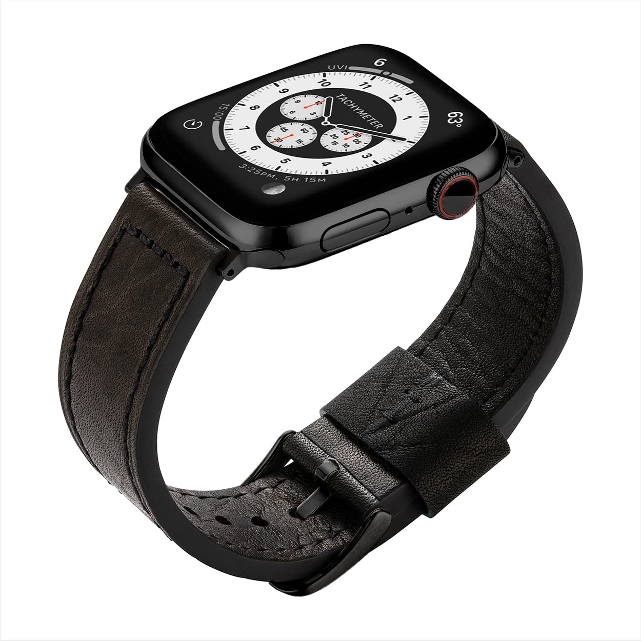 Buckle & Band Lond Luxury Black Leather Watch Strap compatible with Apple Watch Genuine Hand Crafted Designer Band 38mm Black Buckle