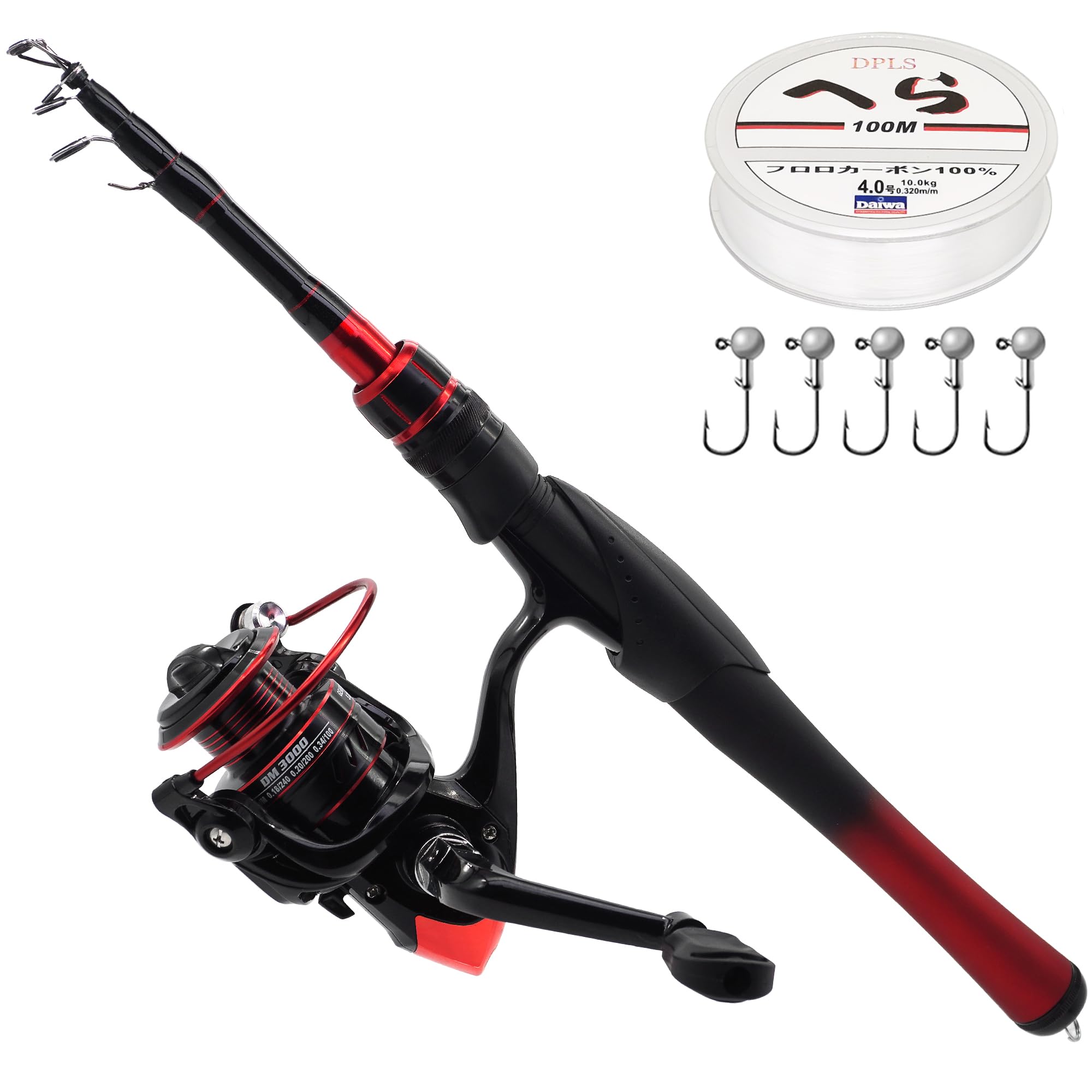 Kilitn Fishing Rod and Reel Combo, Spinning Reel 5 Foot Durable Fiberglass Telescopic Rod with Fishing Line Full Kits Comfortable Handle