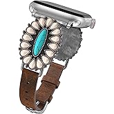 Minyee Leather Band Compatible with Apple Watch Band Women 42/46/38/40/41/44/45/49mm, Western Boho Turquoise Vintage Retro Designer Slim Thin Strap for iWatch Series 11 10 9 SE 8 7 6 5 4 3 2 1 Ultra