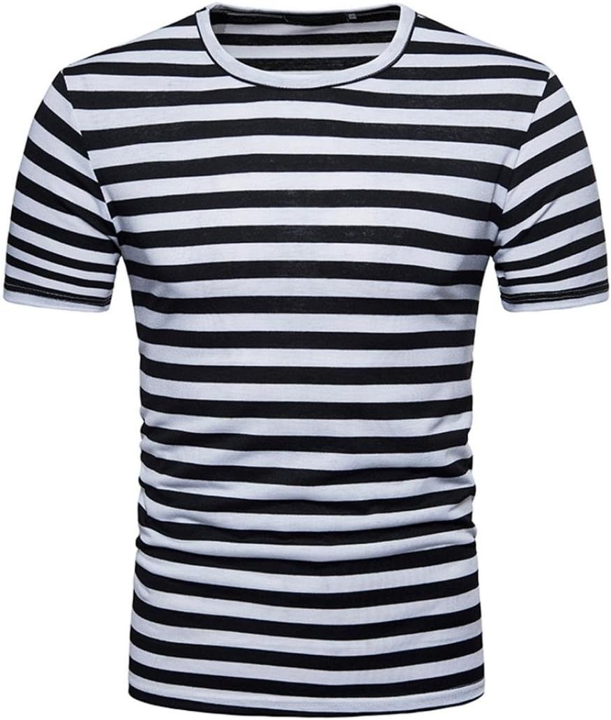 Sunday77 Men's T Shirts, Men Summer Casual Short Sleeve O Neck T-Shirts Tops Fashion Plus Size Striped Blouse Sport Fitness Tees Shirt for Men