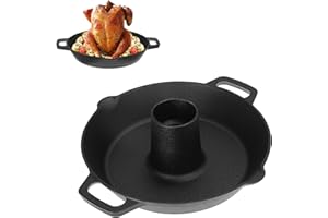 JuxYes Cast Iron Chicken Roaster, Pre-Seasoned Cast Iron Roasting Pan for Oven, Stove or on Outdoor Grill Chicken Holder Roas