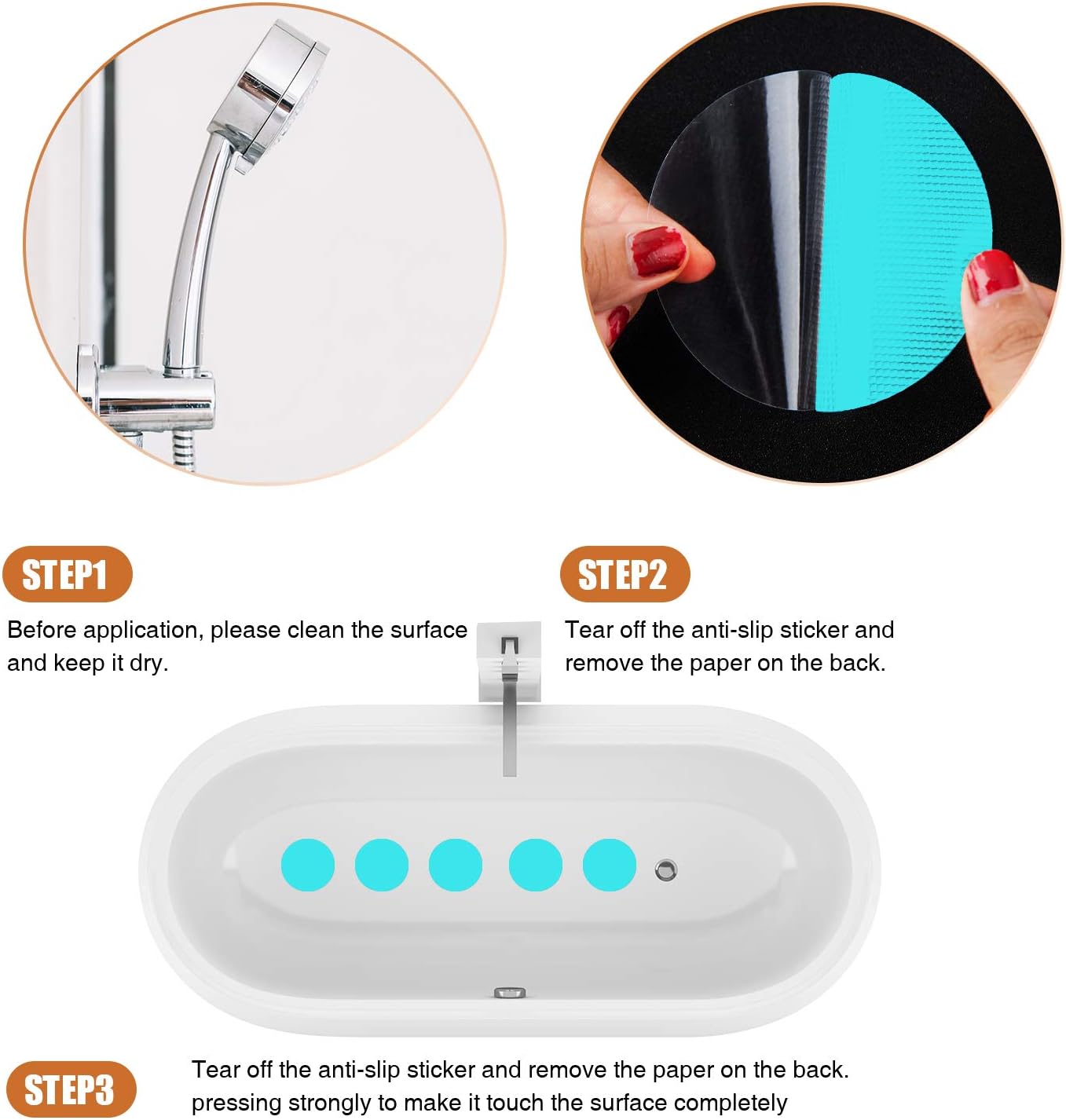 Secopad Non-Slip Bathtub Stickers, 24 PCS Safety Bathroom Tubs Showers Treads Adhesive Decals Scraper (Blue): Home & Kitchen