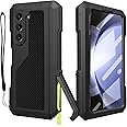 YQODSZ for Samsung Galaxy Z Fold 5 Metal Case with Fold5 S Pen Holder, Rugged Heavy Duty Z Fold 5 Case Screen Protector Kickstand Full-Body Protection Z Fold 5 5g Phone Case Black