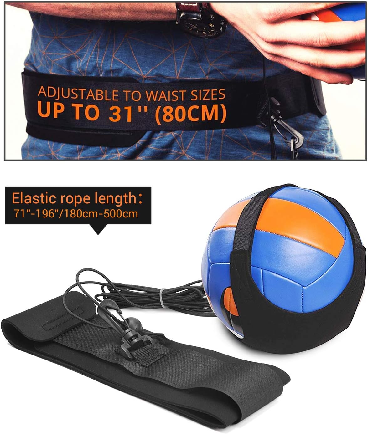 TOBWOLF Volleyball Training Equipment Aid, Elastic Self-Training Volleyball Resistance Band with Adjustable Waist Belt & Ball Pouch & Hand Strap for Practicing Serving, Spiking, Arm Swing Passing : Sports & Outdoors
