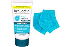 AmLactin Foot Repair Cream with Moisturizing Socks - Therapeutic Foot Cream for Dry Cracked Heels and Feet - No-Scrub Exfoliator and Moisturizer with 15% Lactic Acid AHA - 3 oz (Packaging May Vary)​