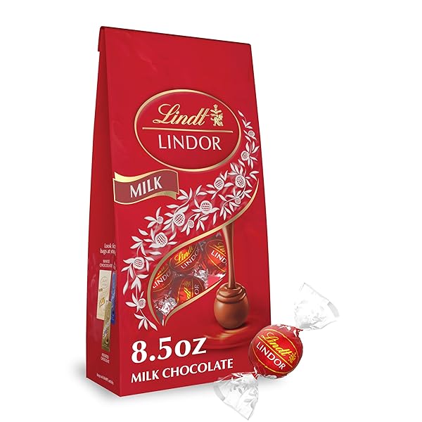 LINDT LINDOR MILK CHOCOLATE CANDY TRUFFLES, CHOCOLATES WITH SMOOTH, MELTING TRUFFLE CENTER, 8.5 OZ. BAG