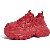 LUCKY STEP Women's Rhinestone Chunky Sneakers Breathable Lace-Up Platform Walking Sneakers Fashion Casual Dad Shoes