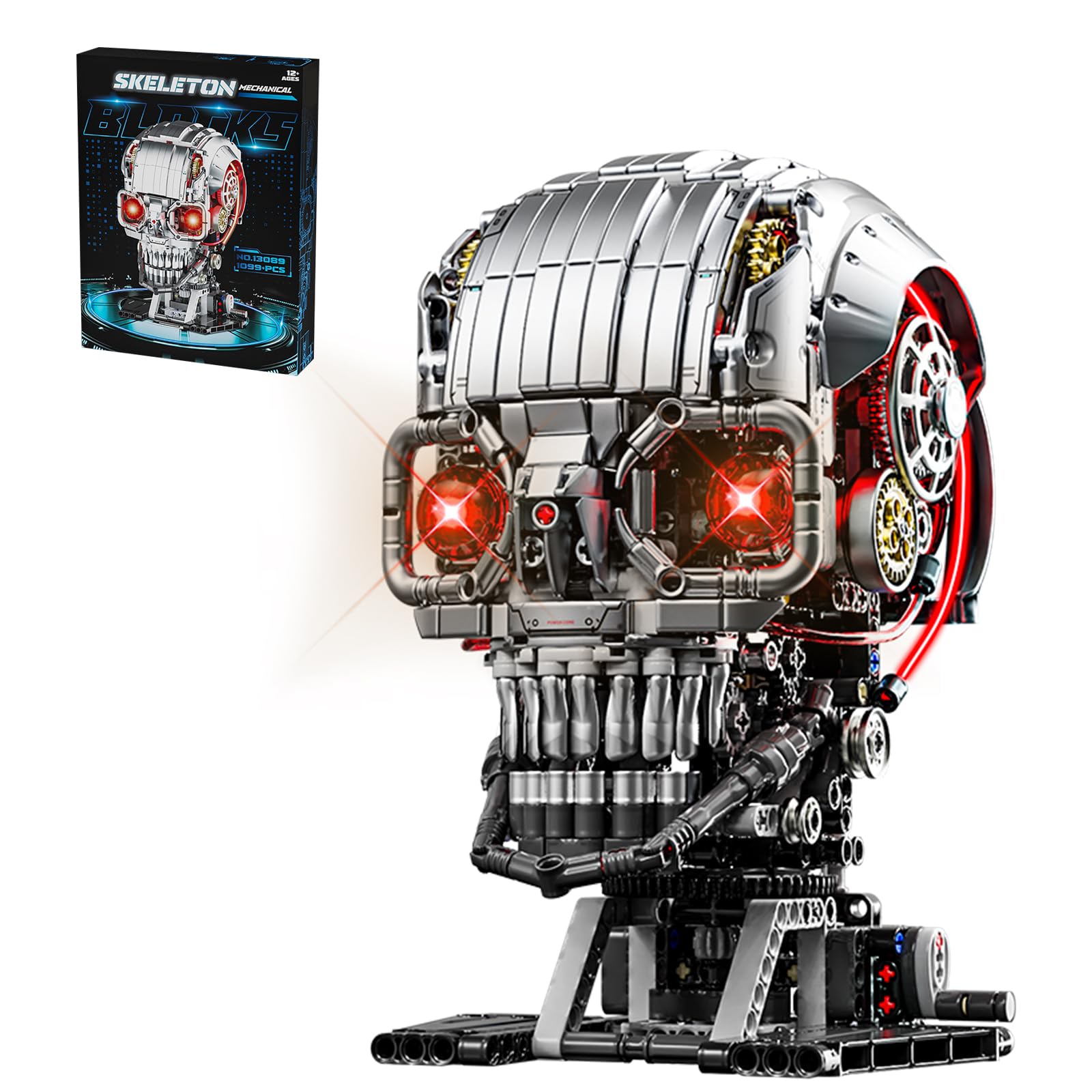 CSNRHG Mechanical Skull Building Block Set 1099+ Pieces 3D Poseable Model with Mandibular Teeth Bite Drive for STEM Toys for Kids & Adults Perfect for Horror Fans & Gothic Room Decor — image 1