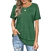 Dofaoo Womens Tops Short Sleeve Summer T-Shirts Curved Hem Casual Fashion Shirts Beach Vacation Clothes