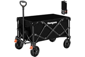 Homgava Collapsible Folding Wagon Cart,Heavy Duty Garden Cart with All Terrain Wheels,Portable Large Capacity Utility Wagon Cart for Camping Fishing Sports Shopping,Black&Orange