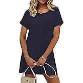 Ekouaer Nightgowns for Women Ribbed Viscose Sleep Shirts T-shirt Sleep Dress Short Sleeve Night Shirt with Chest Pocket S-2XL