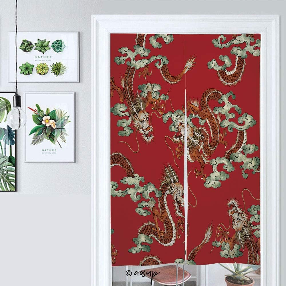 Homenon Design Japanese Traditional Doorway Curtain Apanese Dragon Pattern Door Curtain for Kitchen Bistro Partition Shading Home Decorative W33.5 x L47.2 №098807
