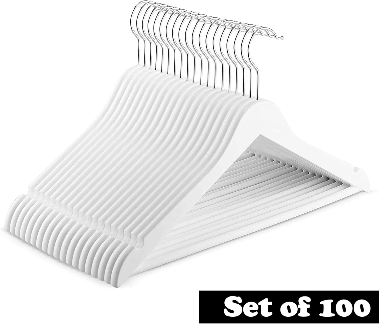 Nyxi Pack of 100 Wooden Clothes Coat Hangers with Round Trouser Bar and