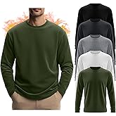 Velvelhall 5 Pcs Men's Long Sleeve Thermal Shirts Crew Neck Casual Fleece Tops Soft Pullover Sweatshirts Warm Basic Tees