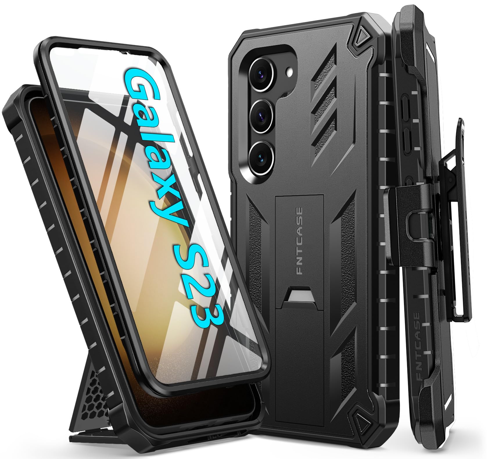 Photo 1 of FNTCASE for Samsung Galaxy S23 Case: Heavy Duty Rugged Shockproof Protective Cover with Belt-Clip Holster & Kickstand | Military Grade Protection Rugged Phone Case for Galaxy S23 6.1 inch (Black)