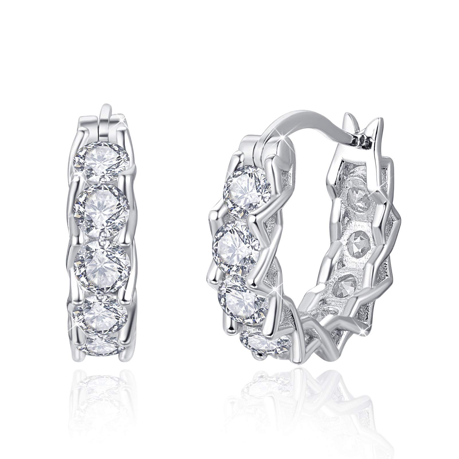 Hoops Earrings for Women 925 Sterling Silver Huggie Hinged Cubic Zirconia Hypoallergenic Earrings Valentines Gifts for Girls Kids (2)