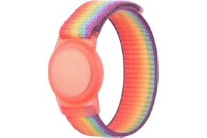 QONUIY Kids Wristband Compatible with Apple AirTag, Protective Case for Air Tag GPS Tracker Holder with Nylon Bracelet, Adjustable Anti Lost Watch Band for Toddler Child Elder (Rainbow B)